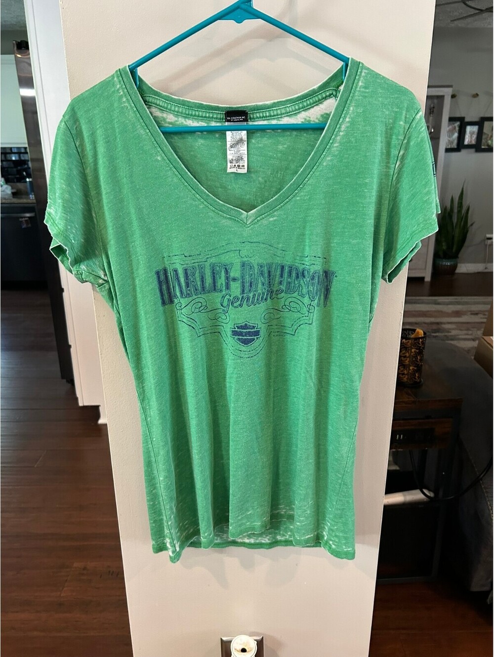 Harley-Davidson Women's Green V-Neck T-Shirt Size L